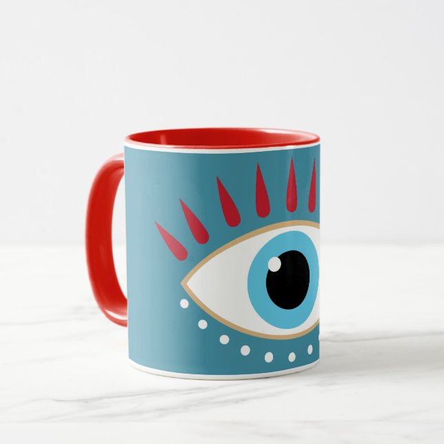 Greek Evil Eye Red Eyelashes Mug (Front Left)