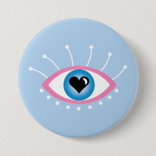 Greek Evil Eye With Eyelashes Pink Blue 3 Inch Round Button