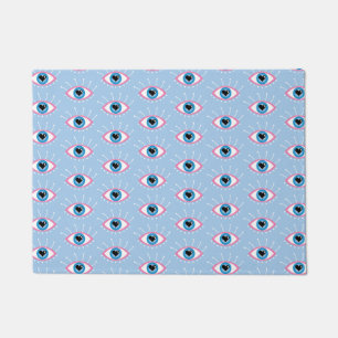 Greek Evil Eye With Eyelashes Pink Blue  Doormat