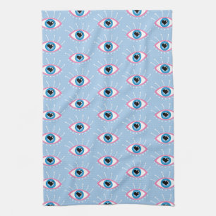 Greek Evil Eye With Eyelashes Pink Blue Kitchen Towel