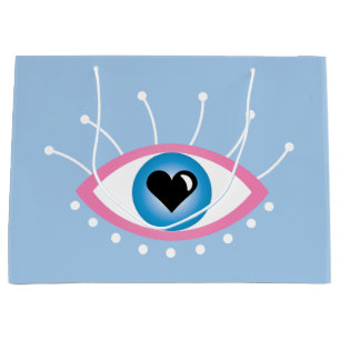 Greek Evil Eye With Eyelashes Pink Blue Large Gift Bag