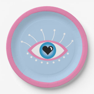 Greek Evil Eye With Eyelashes Pink Blue  Paper Plate
