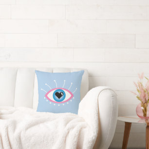 Greek Evil Eye With Eyelashes Pink Blue  Throw Pillow