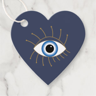 Greek Evil Eye With Lashes Blue White Gold Favour Tags