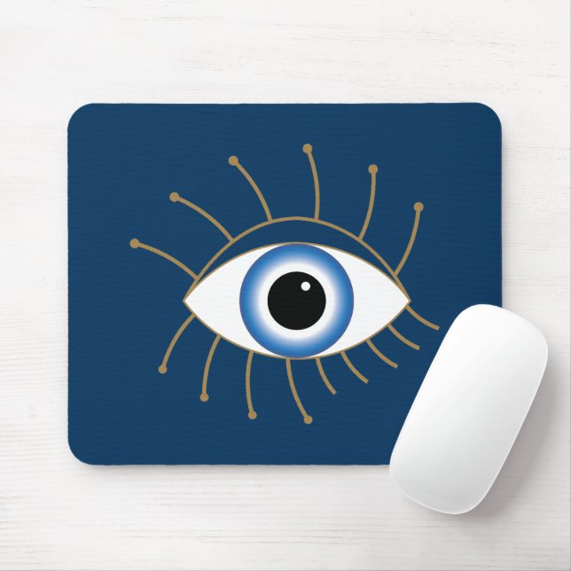 Greek Evil Eye With Lashes Blue White Gold Mouse Pad (With Mouse)