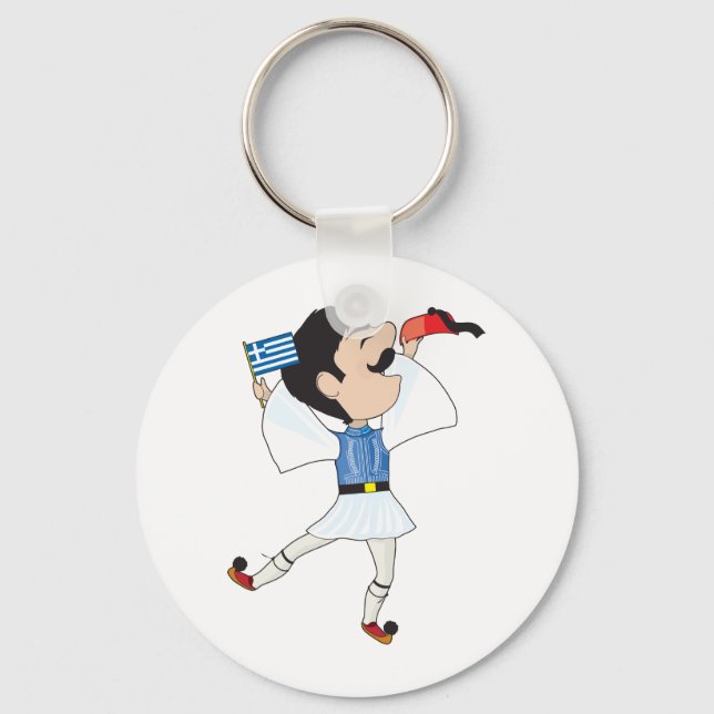 Greek Evzone dancing with Flag Keychain (Front)