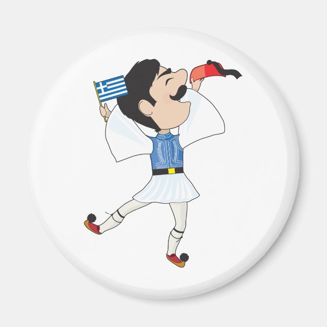 Greek Evzone dancing with Flag Magnet (Front)