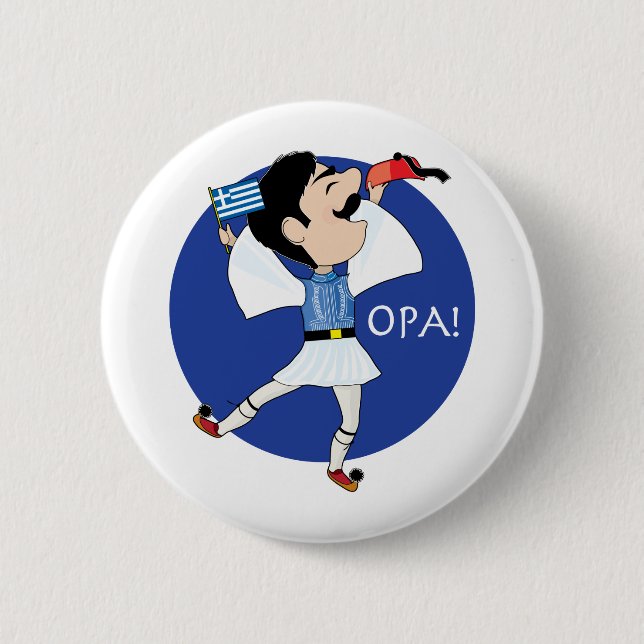 Greek Evzone dancing with Flag OPA! 2 Inch Round Button (Front)