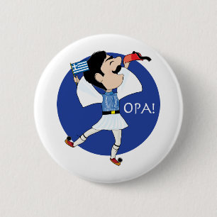 Greek Evzone dancing with Flag OPA! 2 Inch Round Button