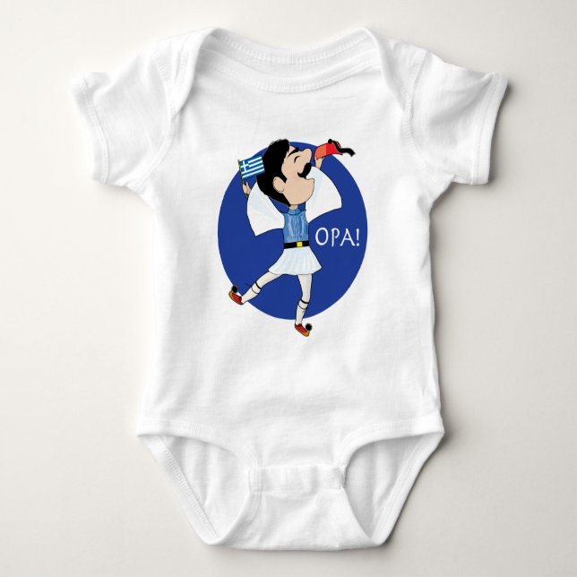 Greek Evzone dancing with Flag OPA! Baby Bodysuit (Front)
