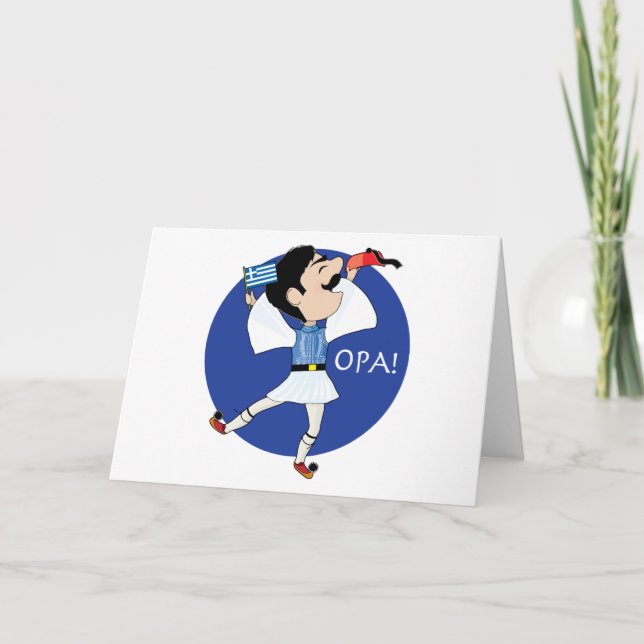 Greek Evzone dancing with Flag OPA! Card (Front)