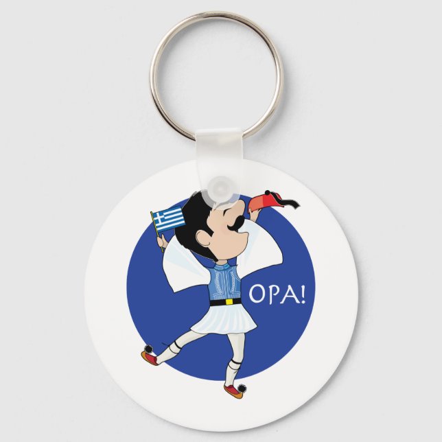 Greek Evzone dancing with Flag OPA! Keychain (Front)