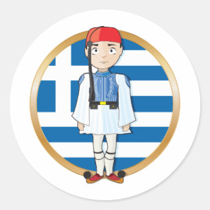 Greek Evzone with Flag Classic Round Sticker