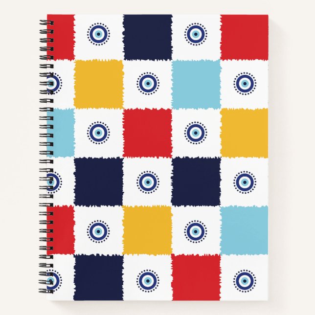 Greek Eye Colorful Squares Pattern Notebook (Front)