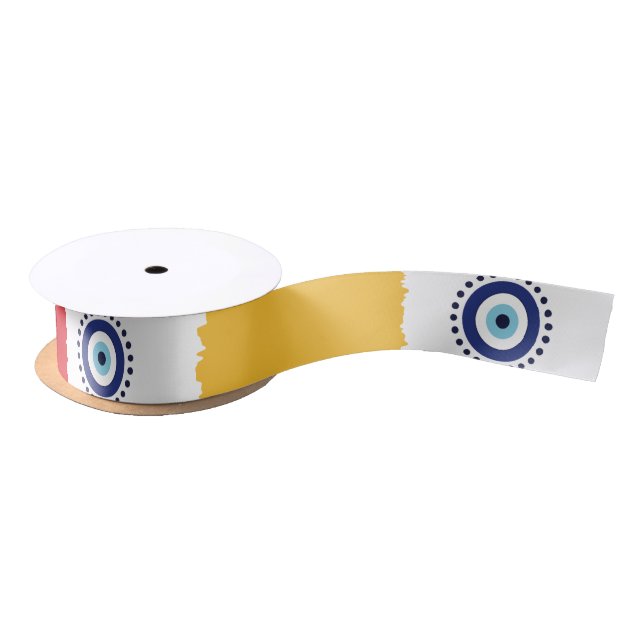 Greek Eye Colorful Squares Pattern Satin Ribbon (Spool)