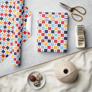 Greek Eye Colorful Squares Pattern Wrapping Paper