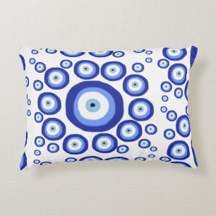 Greek Eye Good Luck Symbol Pattern Accent Pillow