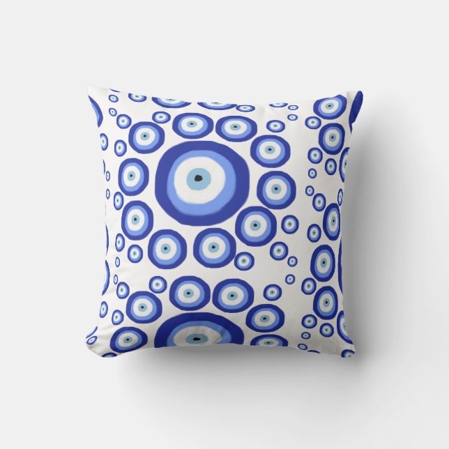 Greek Eye Good Luck Symbol Pattern Throw Pillow (Front)