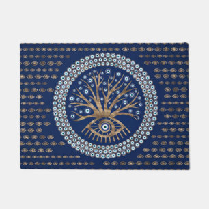 Greek Eye Tree - Mati Mataki - Matiasma on blue Doormat