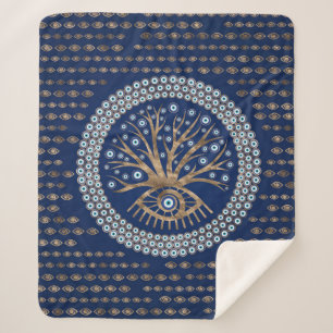 Greek Eye Tree - Mati Mataki - Matiasma on blue Sherpa Blanket