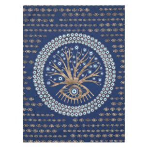 Greek Eye Tree - Mati Mataki - Matiasma on blue Tablecloth