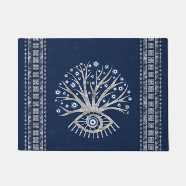 Greek Eye Tree - Mati Mataki - Matiasma Silver Doormat (Front)