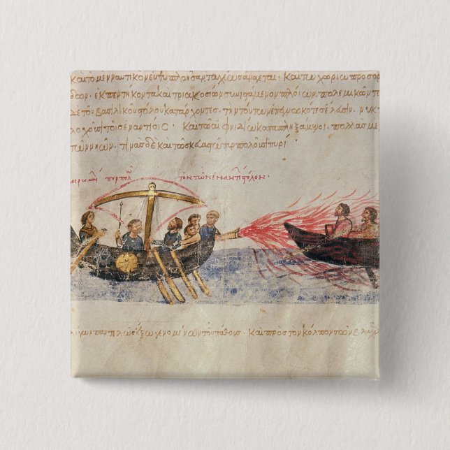 Greek fire (vellum) 2 inch square button (Front)