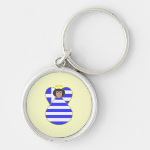 Greek Flag Angel Black Hair Keychain