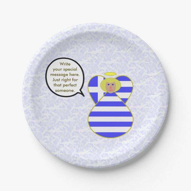 Greek Flag Angel Talking Blonde Personalized  Paper Plate (Front)