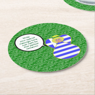 Greek Flag Angel Talking Blonde Personalized Round Paper Coaster