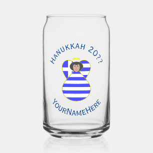 Greek Flag Black Hair Hanukkah Angel  Can Glass
