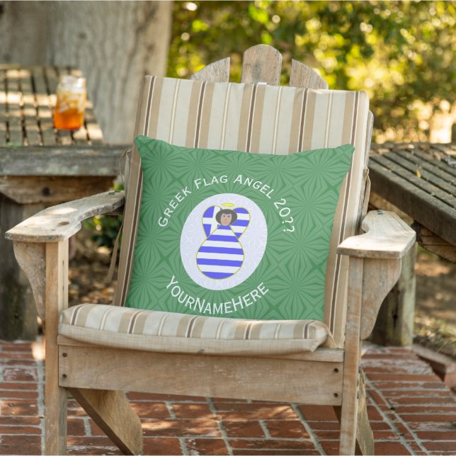 Greek Flag Black Haired Angel Year Name Outdoor Pillow (Chair)