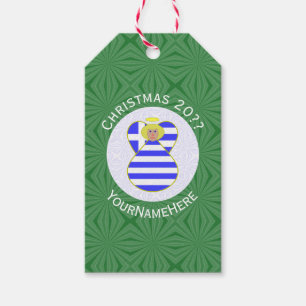 Greek Flag Blonde Christmas Angel Personalized  Gift Tags