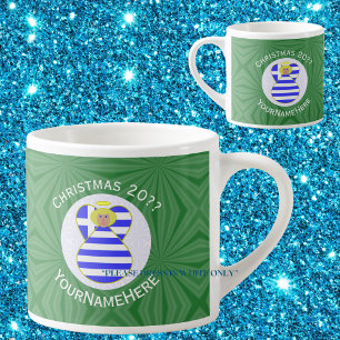 Greek Flag Christmas Blonde Angel Personalized Espresso Cup