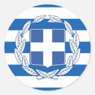 Greek Flag & Coat of Arms, Flag of Greece Classic Round Sticker