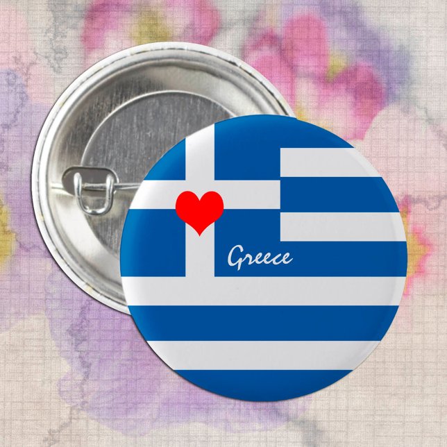 Greek flag & Heart - Greece travel/sports fans 1 Inch Round Button (Creator Uploaded)
