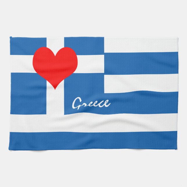 Greek flag & Heart - Greece travel/sports fans Kitchen Towel (Horizontal)