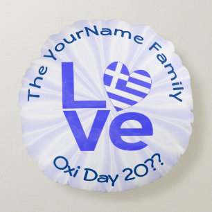 Greek Flag Heart in Blue LOVE  Round Pillow