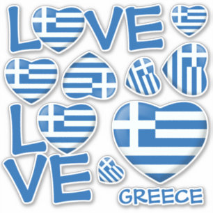 Greek Flag Heart Sticker Set