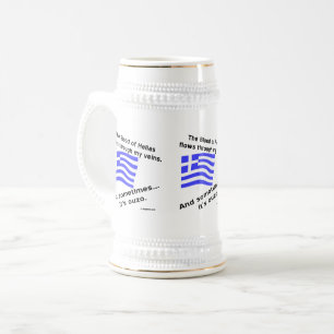 Greek Flag Hellas Blood and Ouzo Times 3 Beer Stein