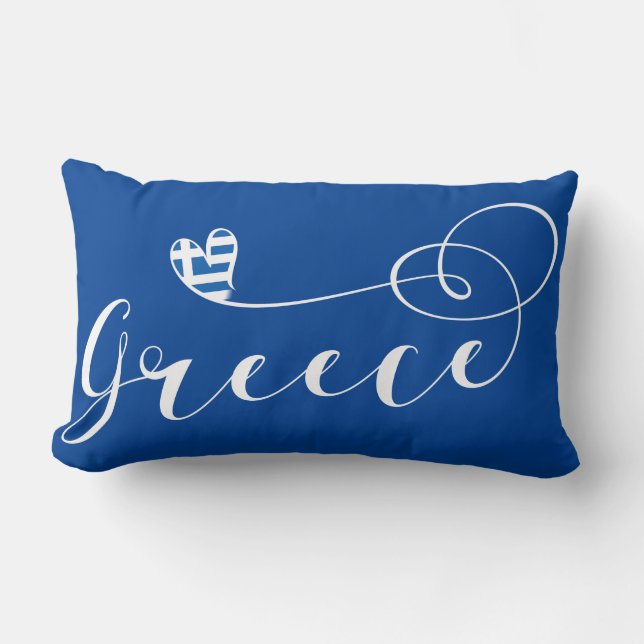 Greek Flag In Heart, Greece Lumbar Pillow (Front)