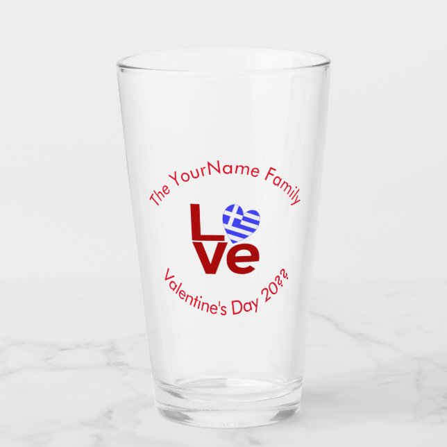 Greek Flag Red Letters LOVE Personalized Drinking Glass (Front)