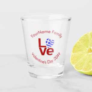 Greek Flag Red Letters LOVE Personalized Shot Glass