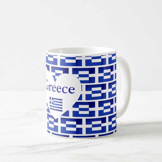 Greek flag [remix] geometric design & custom text coffee mug (Front Right)