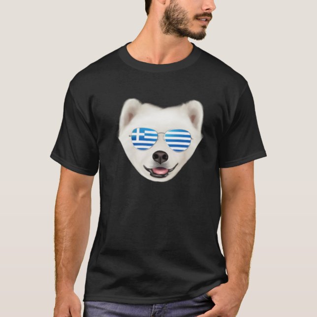 Greek Flag Samoyed Dog Greece Pocket T-Shirt (Front)
