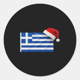 Greek Flag Santa Hat Funny Greece Christmas Holida Classic Round Sticker