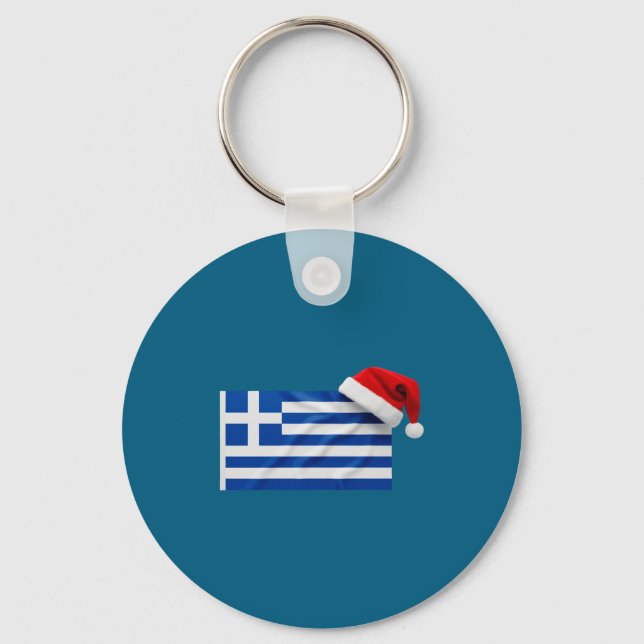 Greek Flag Santa Hat Funny Greece Christmas Holida Keychain (Front)