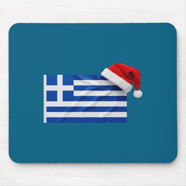 Greek Flag Santa Hat Funny Greece Christmas Holida Mouse Pad (Front)