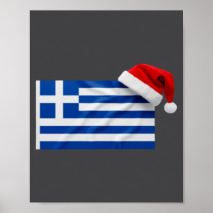 Greek Flag Santa Hat Funny Greece Christmas Holida Poster