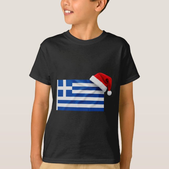 Greek Flag Santa Hat Funny Greece Christmas Holida T-Shirt (Front)